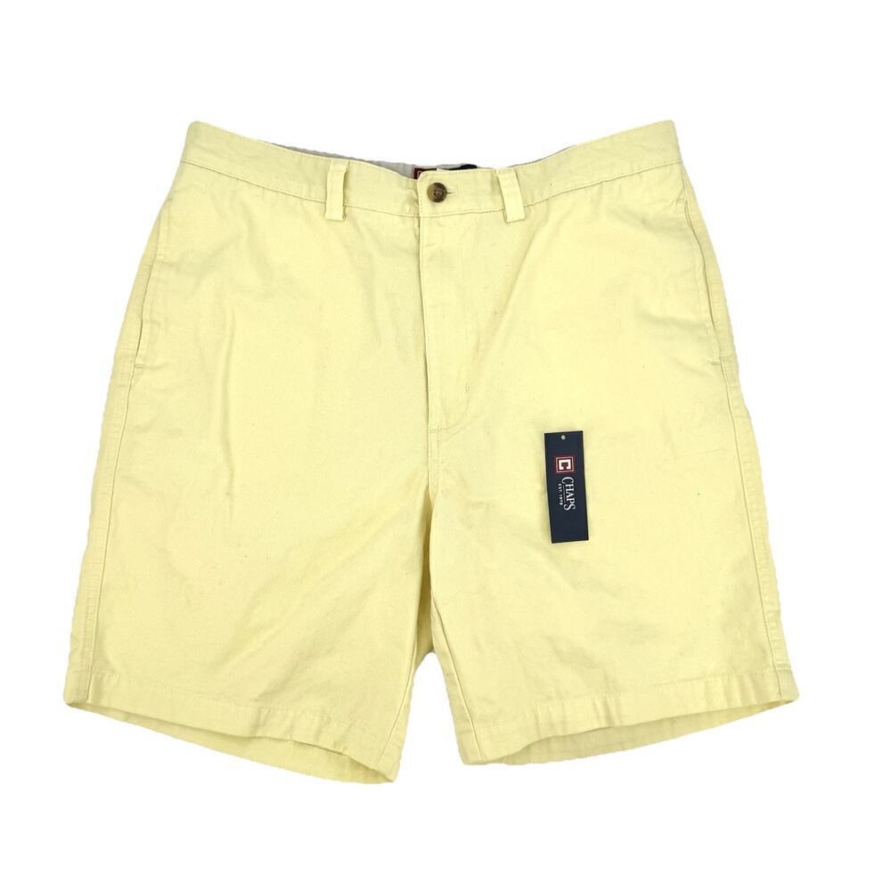 Chaps Mens Size 36 Shorts Flat Front Bermuda Pastel Yellow Solid Casual Cotton